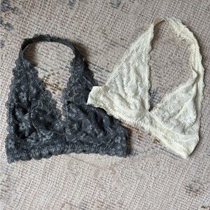 Lace Halter Bralette Set - Black and Cream
